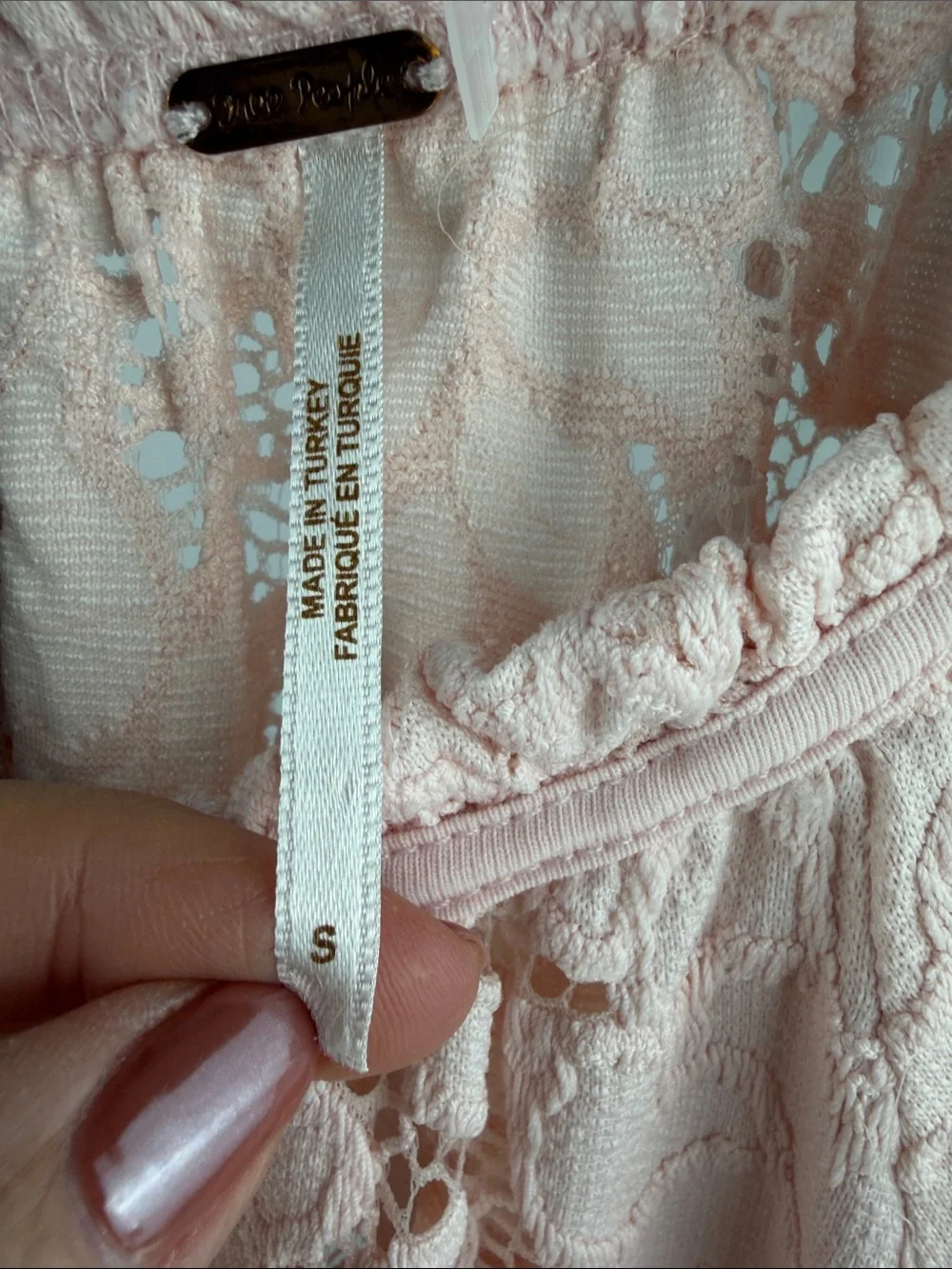 Free People Olivia Lace Top Blush Pink Balloon Sleeve Small